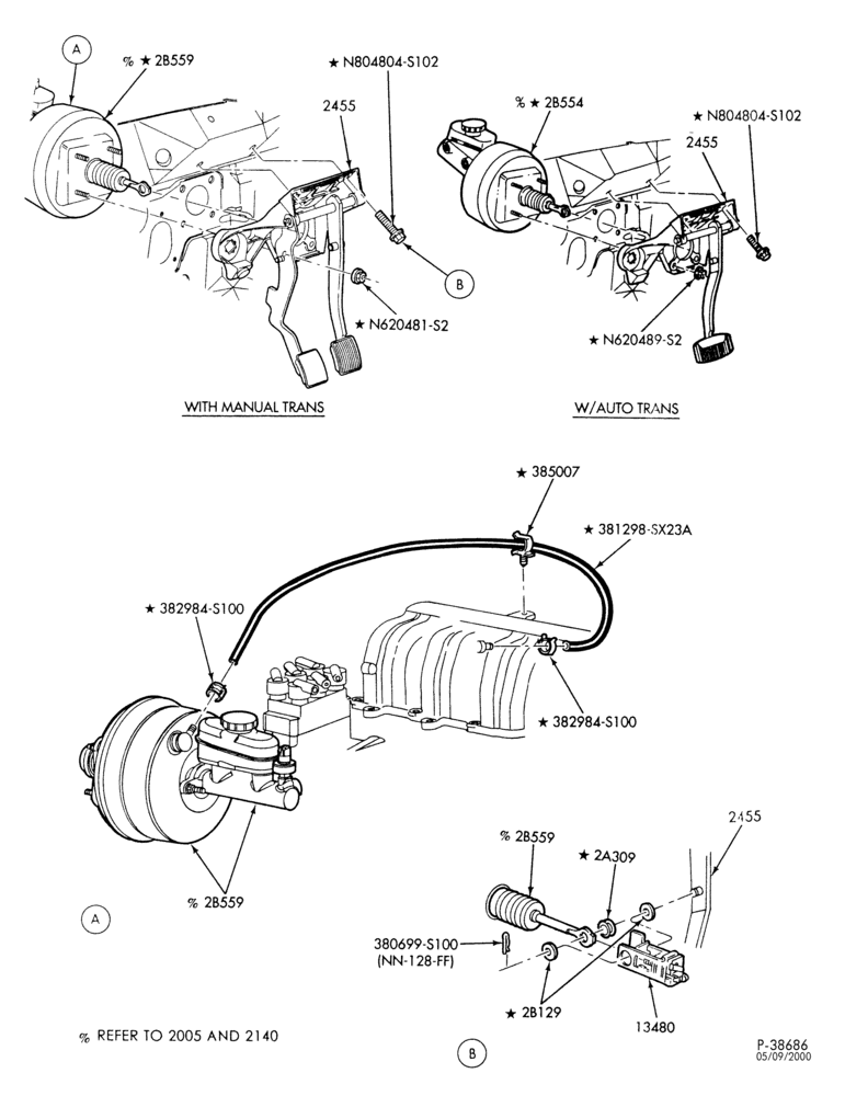 Схема BRAKES-Brake pedal & booster installation-B (RHD Postal)