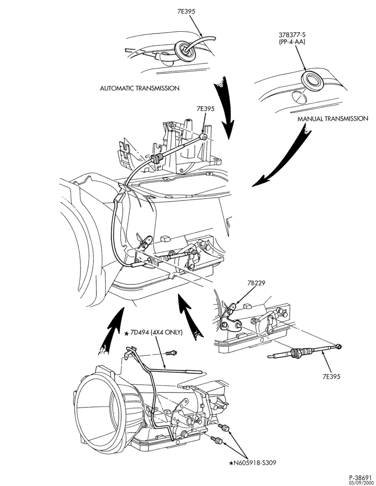 Схема 5R55E TYPE-EXTERNAL PARTS - Gearshift controls-B (RHD Postal)