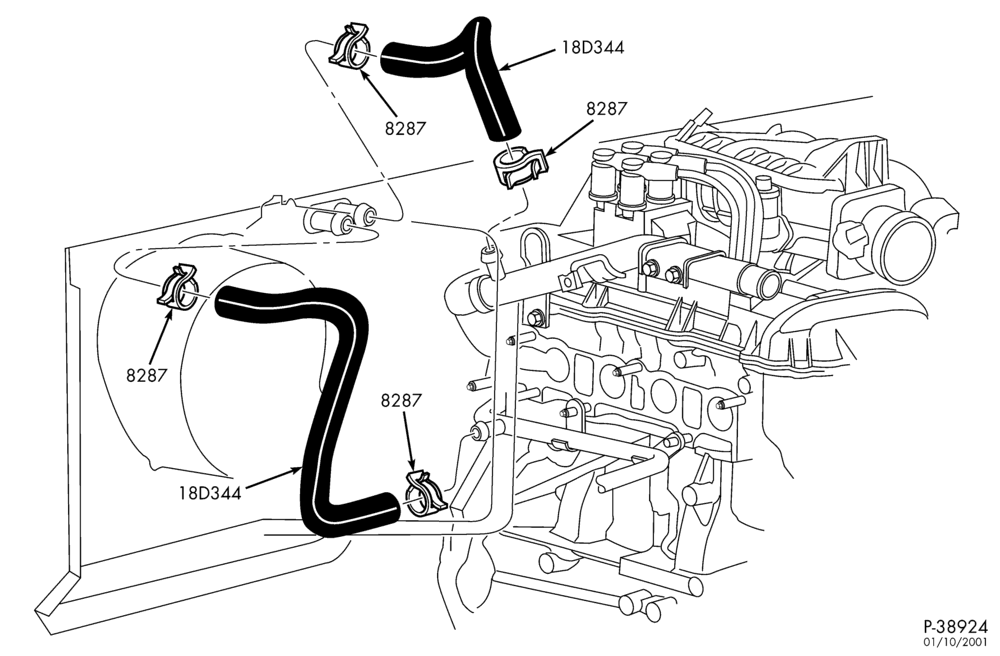 Схема Отопители — Шланги отопителя - 4 cyl. 2.3L without a/c — R