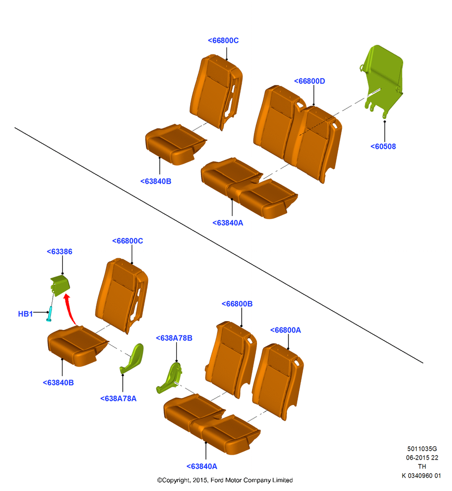 Схема Подушки и обогрев задних сидений, With 4th Row Single/Double Seat, With 4th Row St Sngl/Dble Walk-Thru; 05.05.2014