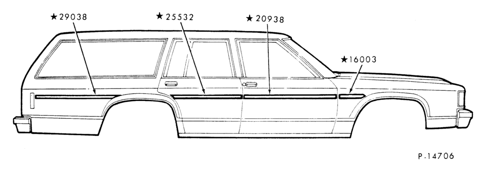 Схема BODY SIDE MOULDINGS - PRESSURE SENSITIVE - BODY TYPE 74