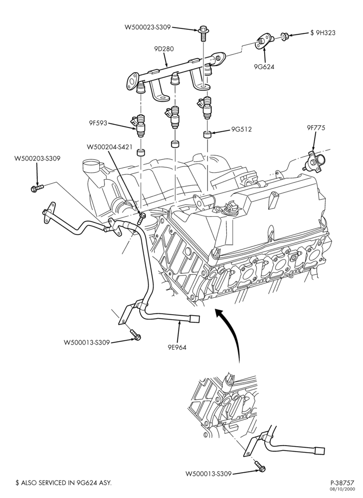 Схема 6 CYL. 4.0L - SOHC-Fuel lines assembly injector, damper assembly & cover