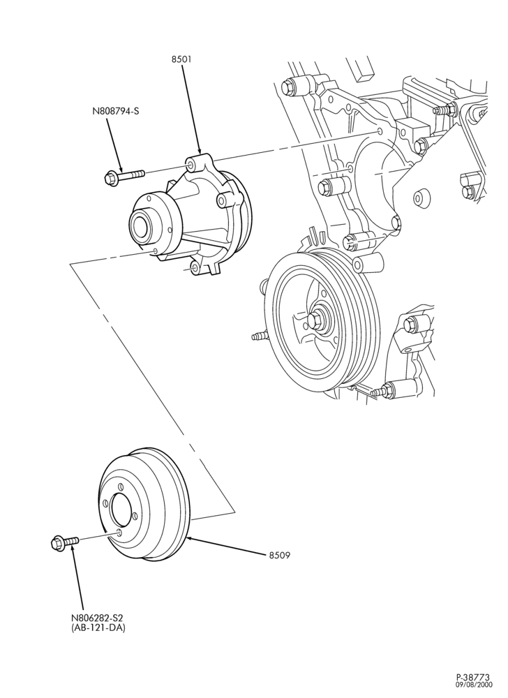 Схема Радиатор, GRILL AND COOLING-Water pump assembly - 8 cyl. 5.4L - DOHC-TN