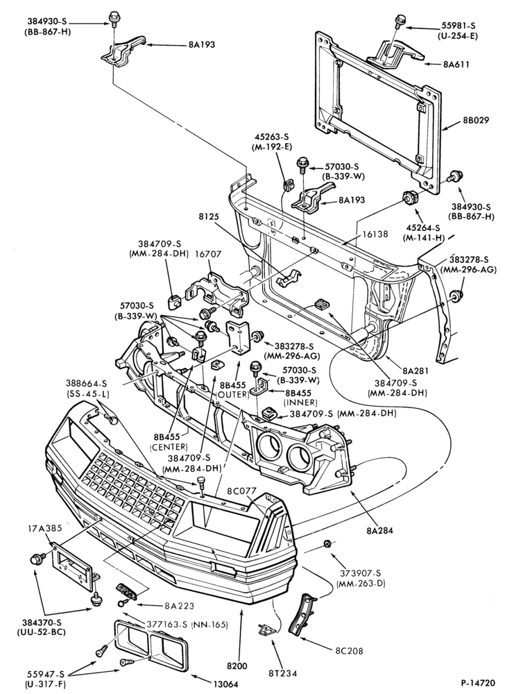Схема Радиатор, GRILL AND COOLING-RADIATOR GRILLE & RELATED PARTS- Mustang