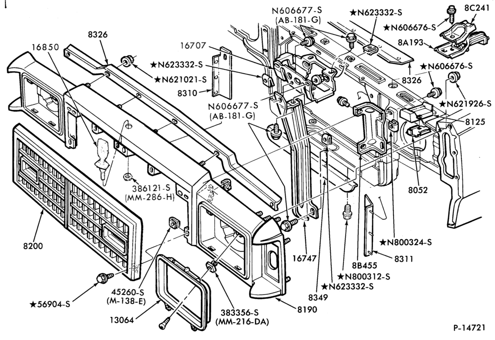 Схема Радиатор, GRILL AND COOLING-RADIATOR GRILLE & RELATED PARTS- Ford-B/T 54D, 66D & 74D
