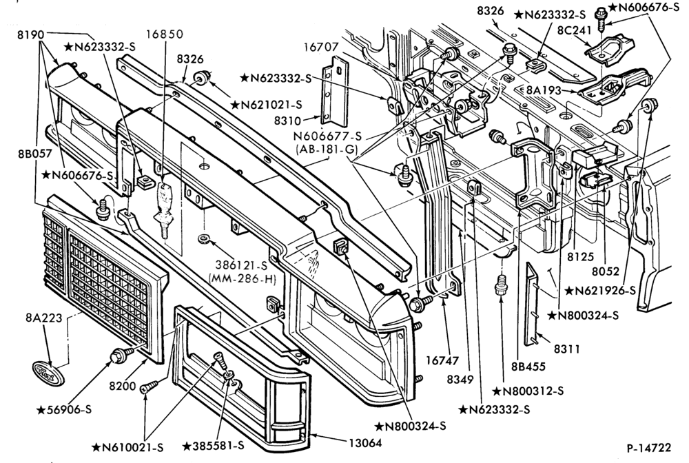 Схема Радиатор, GRILL AND COOLING-RADIATOR GRILLE & RELATED PARTS- Ford