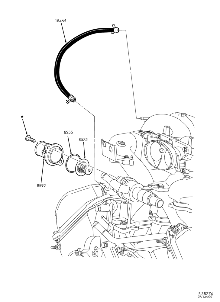 Схема Радиатор, GRILL AND COOLING-Water thermostat assembly & outlet connector - 8 cyl. 5.4L - DOHC-TN