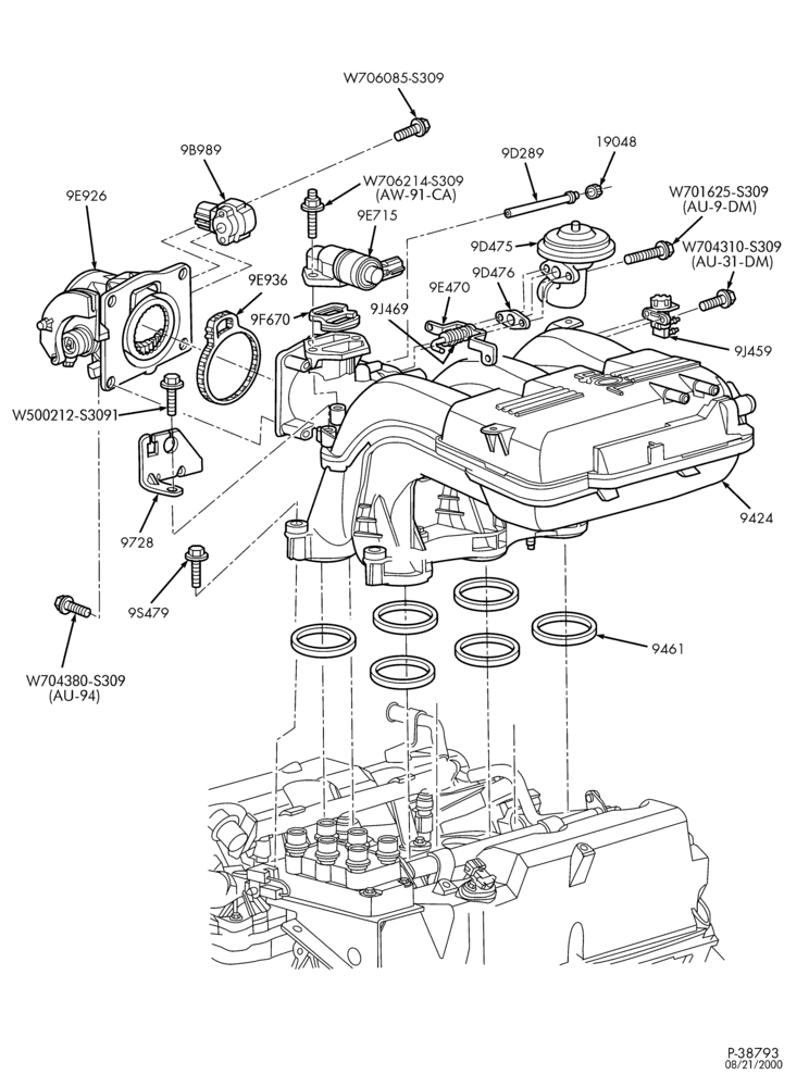 Схема 8 CYL. 5.0L - GAS-Intake manifold & throttle assembly