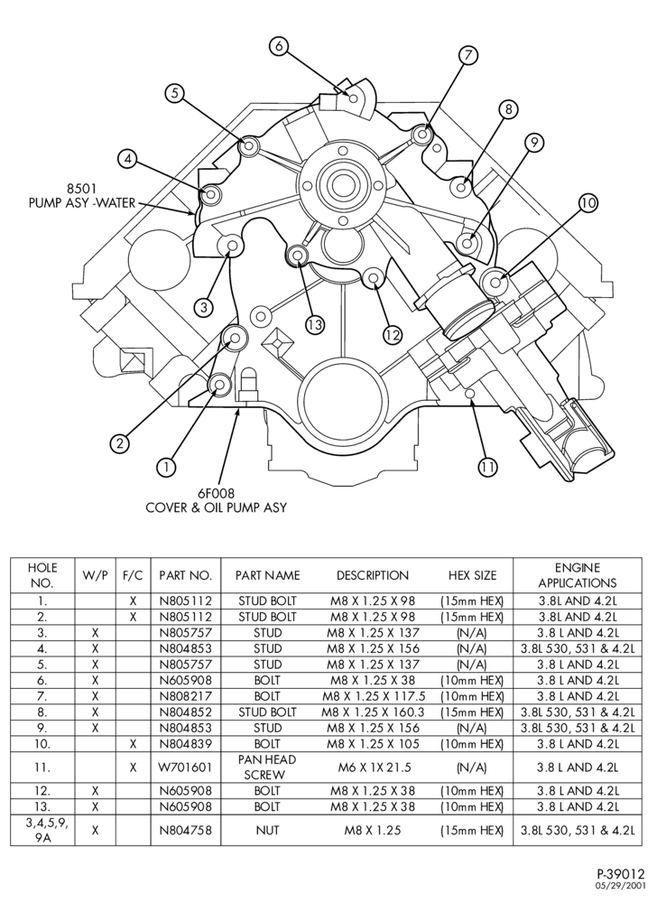 Схема Радиатор, GRILL AND COOLING-Water pump assembly fasteners