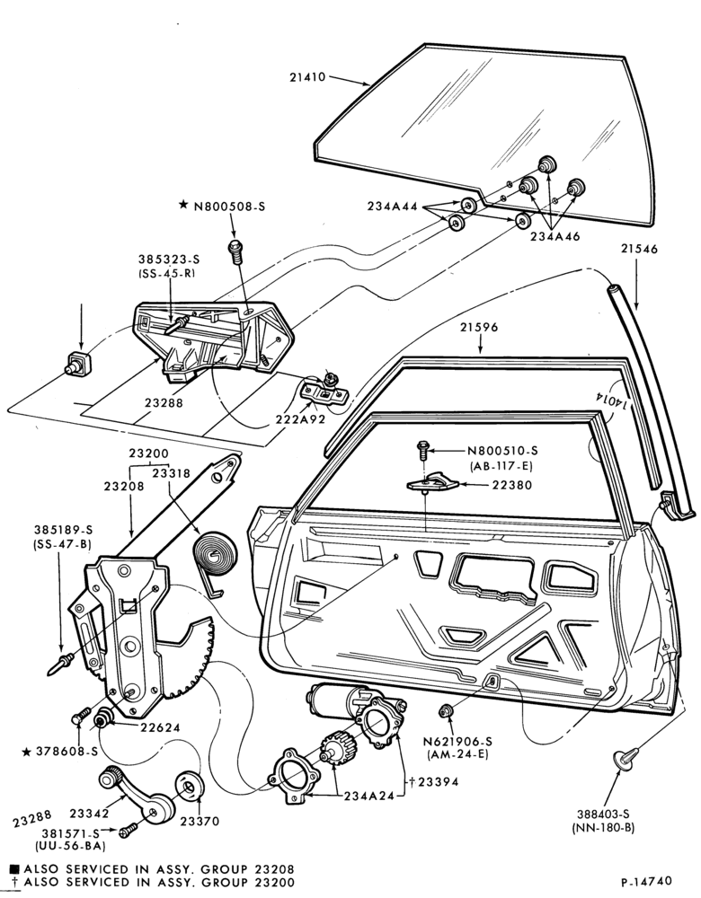 Схема BODY SIDES AND QUARTER-Window parts (front door) - body types 54 and 74 - body type 66