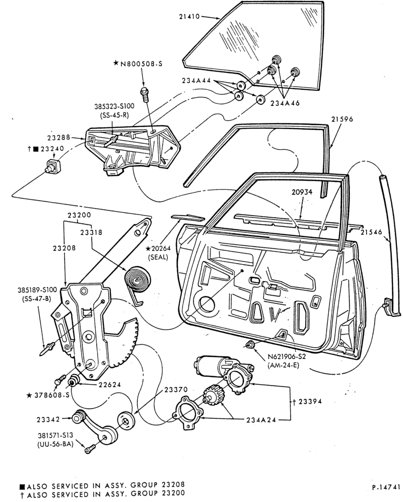 Схема BODY SIDES AND QUARTER-Window parts (front door - body types 54 and 74 - w/o vent air