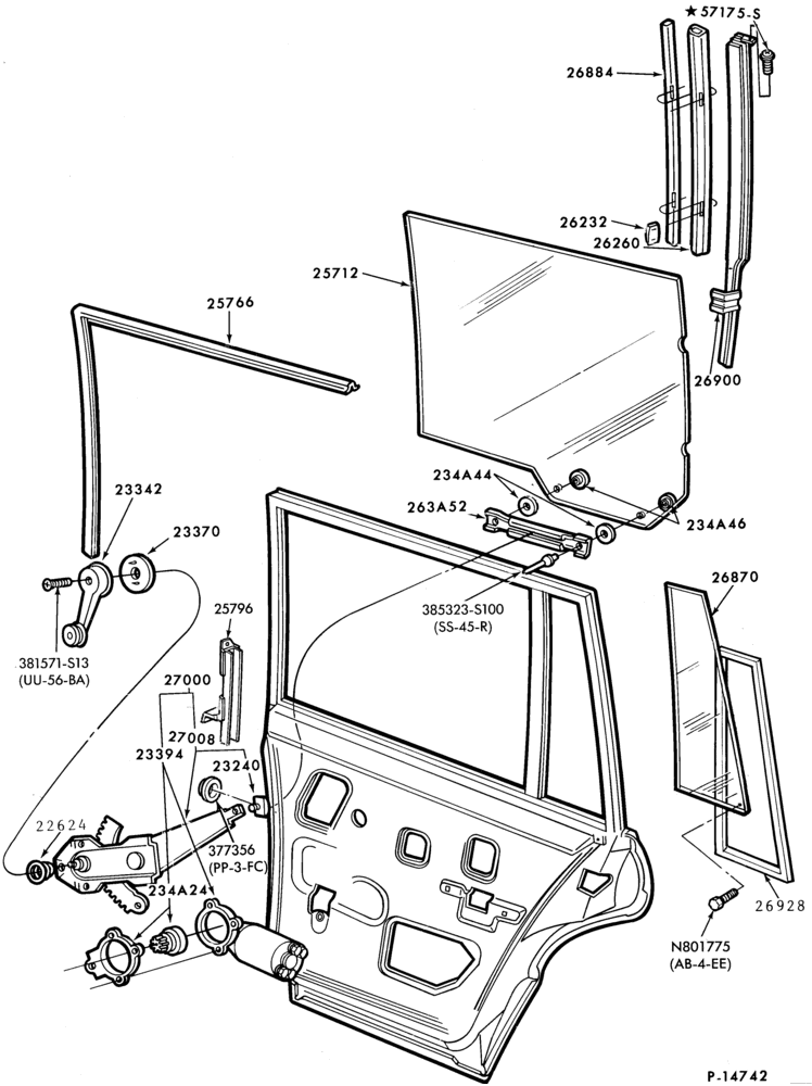 Схема BODY SIDES AND QUARTER-(rear door) - body types 54 and 74