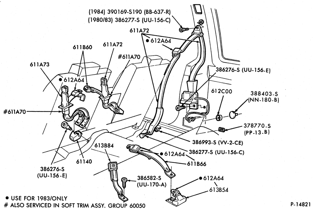 Схема SEATS AND SEAT BELTS-Seat belt and shoulder harness installation - body type 66
