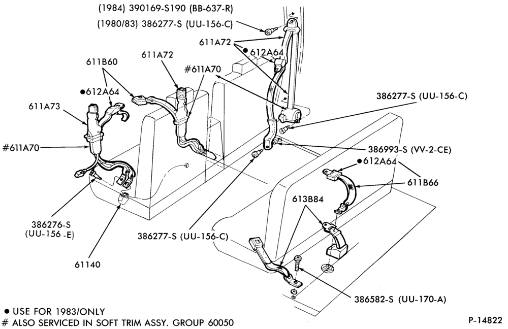 Схема SEATS AND SEAT BELTS-Seat belt and shoulder harness installation - body type 54