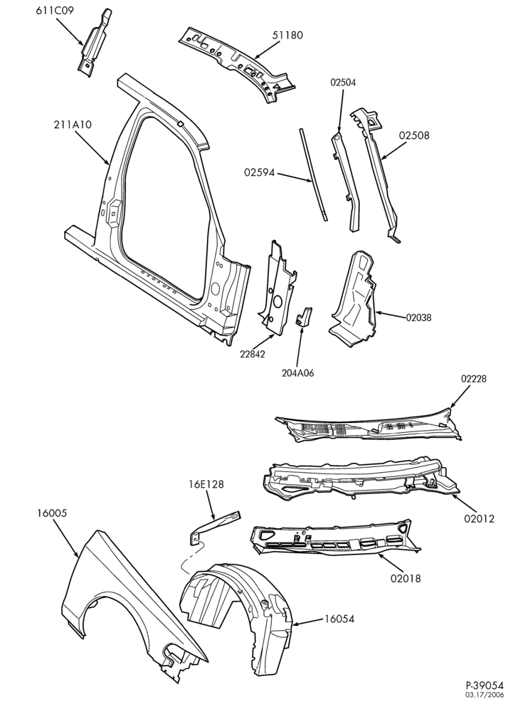 Схема SHEET METAL-Upper body - A Piller