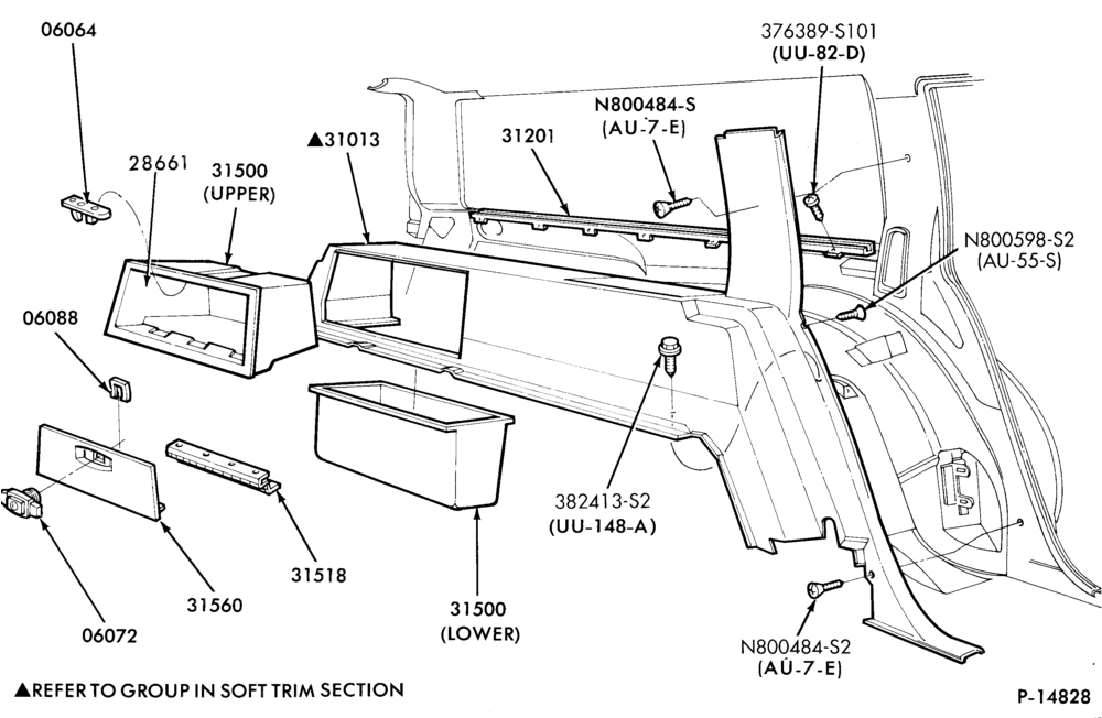 Схема SOFT, INTERIOR TRIM-Interior trim panels  - body type 74- L.H. quarter panel