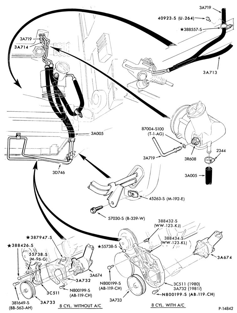 Схема STEERING-Pump installation  - 8 cyl. 255