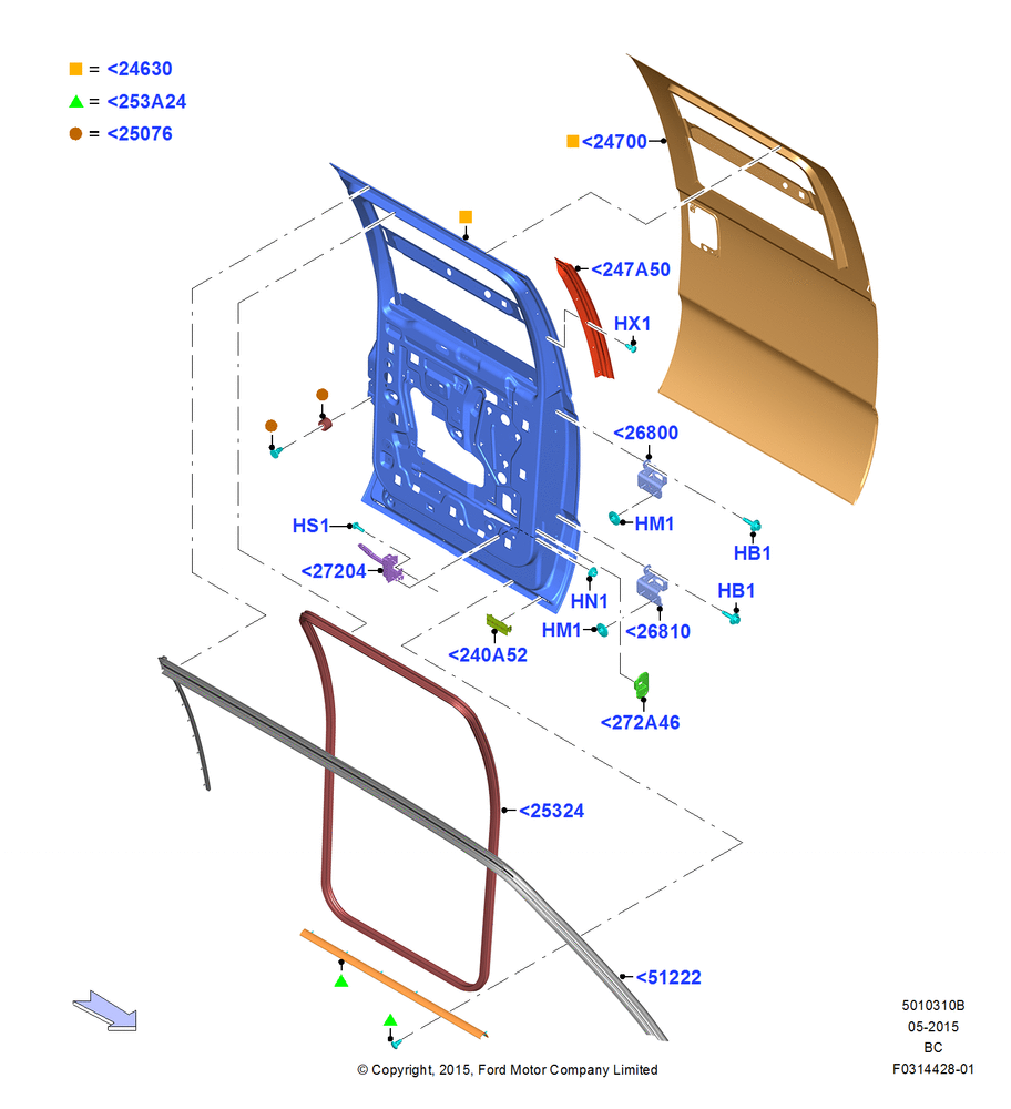 Схема Задние двери, Hinges & Weatherstrips, Crew Cab; 13.07.2015