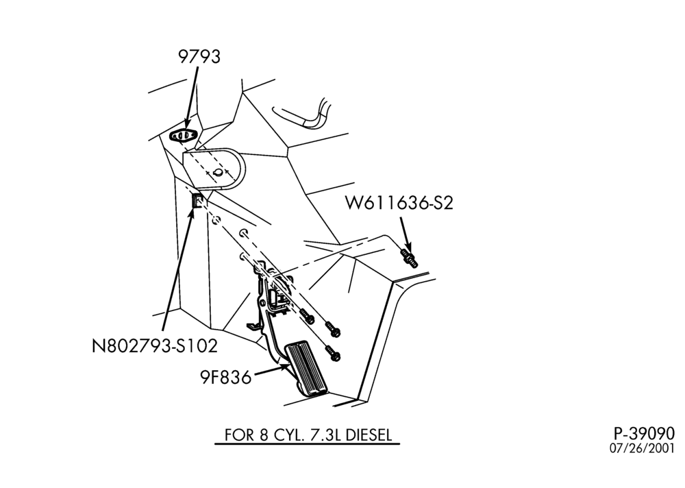 Схема 8 CYL. 7.3L - DIESEL-Accelerator linkage - with fixed pedals