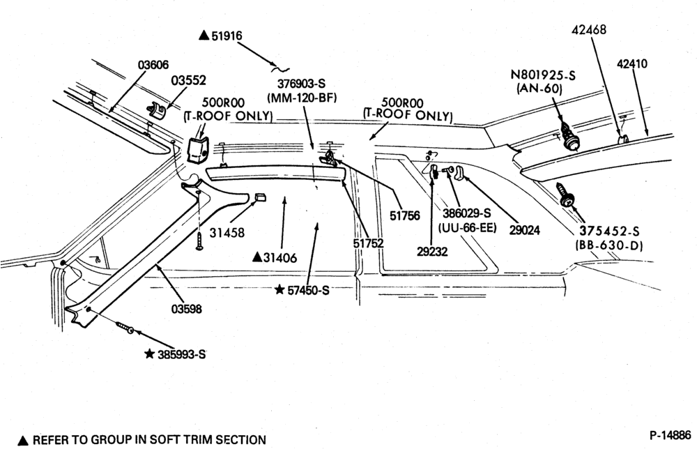 Схема SOFT, INTERIOR TRIM-Interior trim parts - headlining and garnish mouldings - body type 61