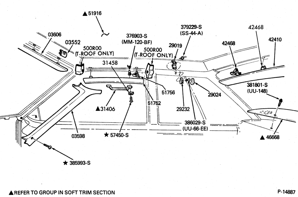 Схема SOFT, INTERIOR TRIM-Interior trim parts - headlining and garnish moulding - body type  66 - Mustang