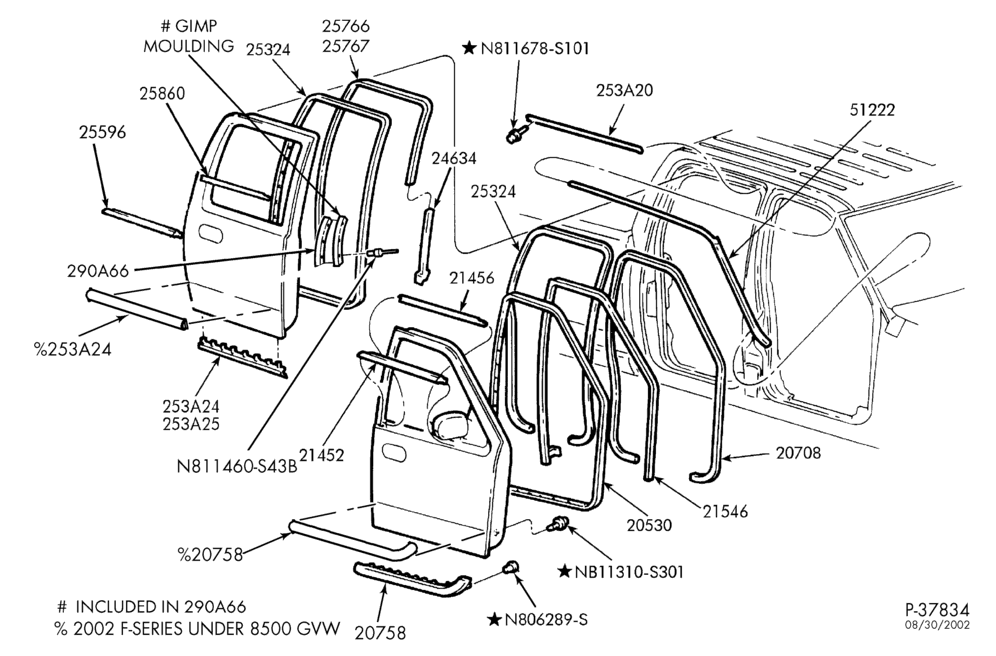 Схема BODY SIDES AND QUARTER-Door opening weatherstrips - front-F150(Supercrew)