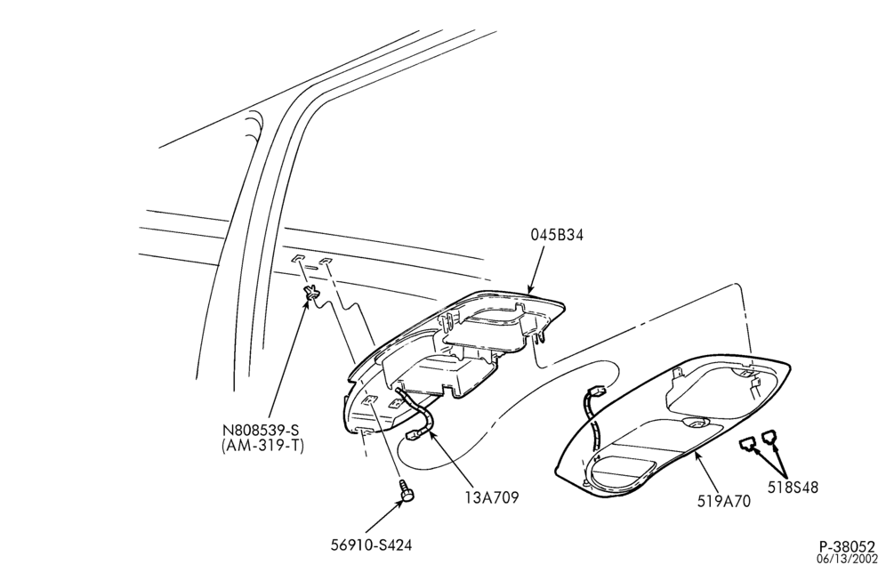Схема Консоль, DASH, WINDSHIELD-Overhead console & related parts - without moonroof-E150/550