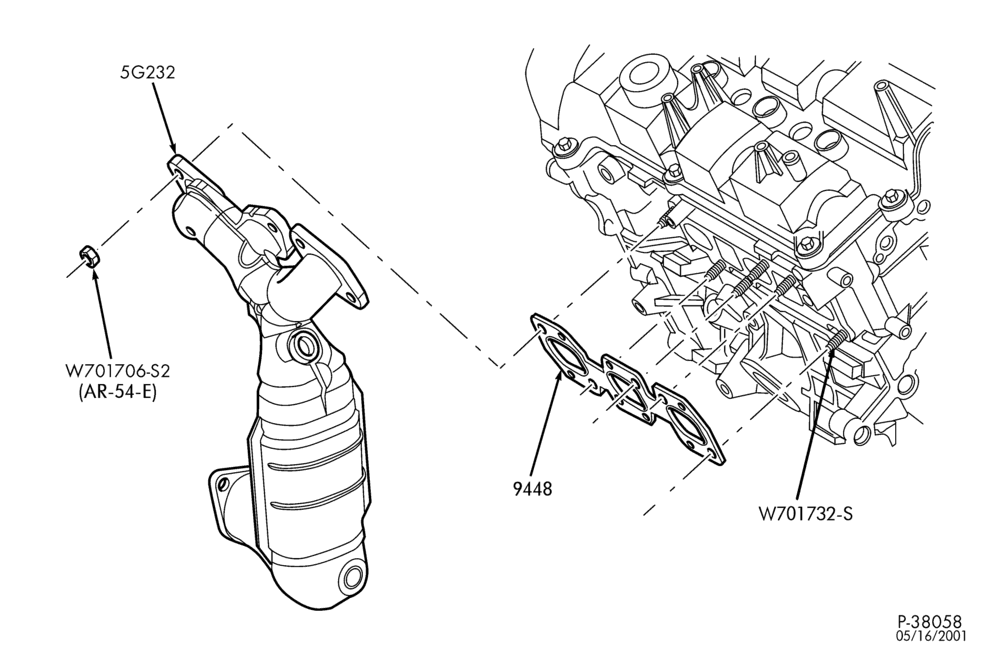 Схема 6 CYL. 2.5L-Manifold installation - exhaust manifold