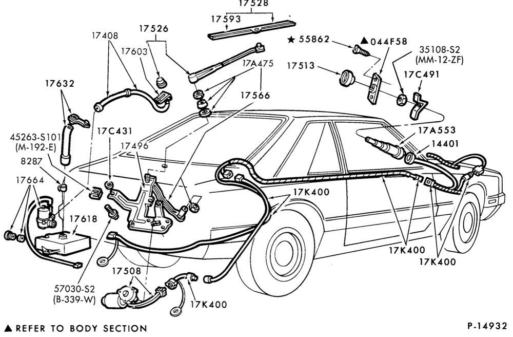 Схема SPEEDOMETER, BUMPERS, MIRRORS AND WIPERS-Windshield wiper and washer - rear