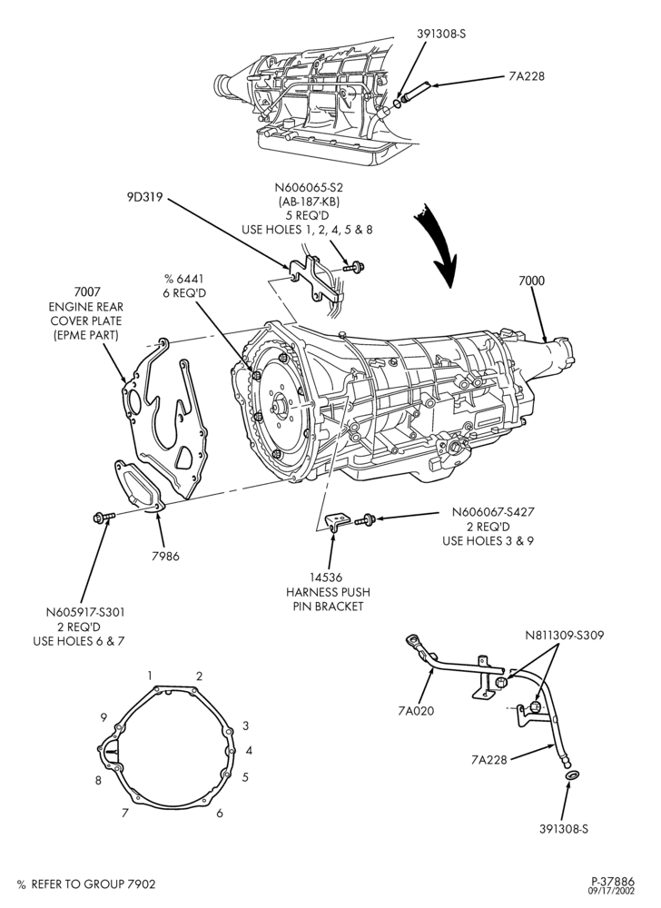Схема 4R100 TYPE-EXTERNAL PARTS - Automatic transmission installation - 4R100 - 10 cyl. 6.8L-E150/450