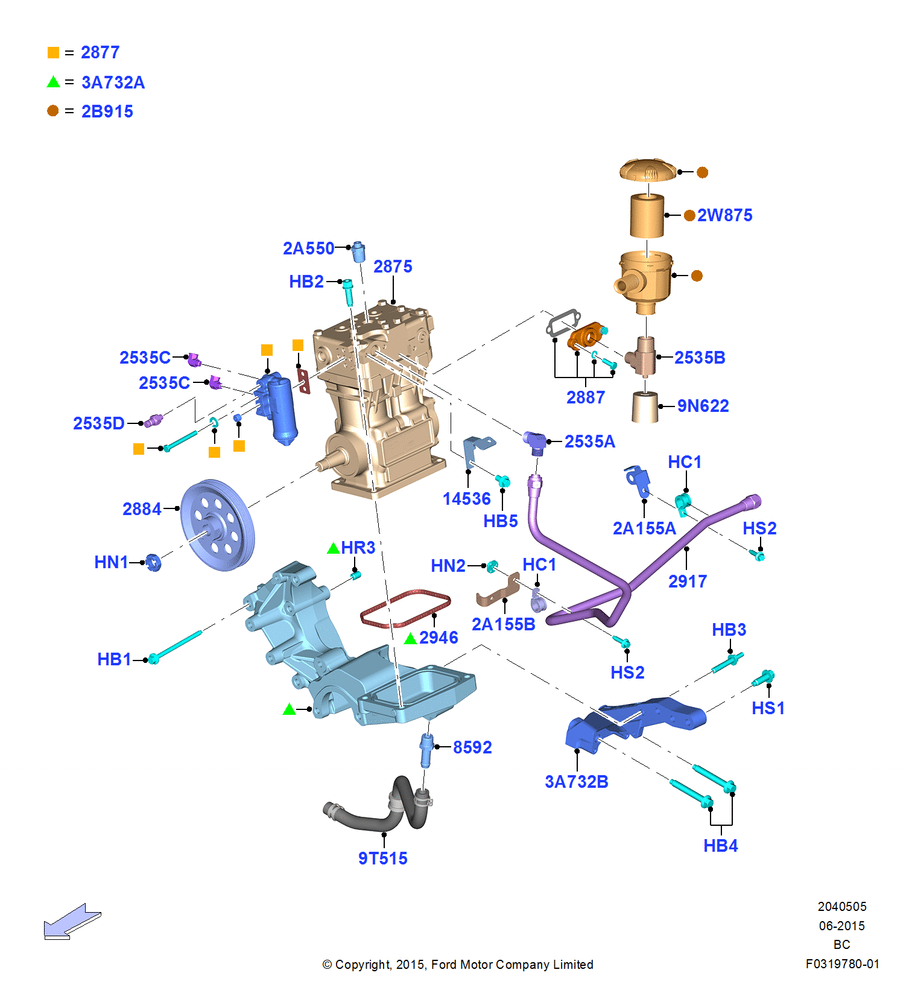 Схема Air Suspension Compressor and Lines, Air Ride-Air Compressor-13.2CF, Brake Compressor-Bendix 13.2 CF; 13.07.2015