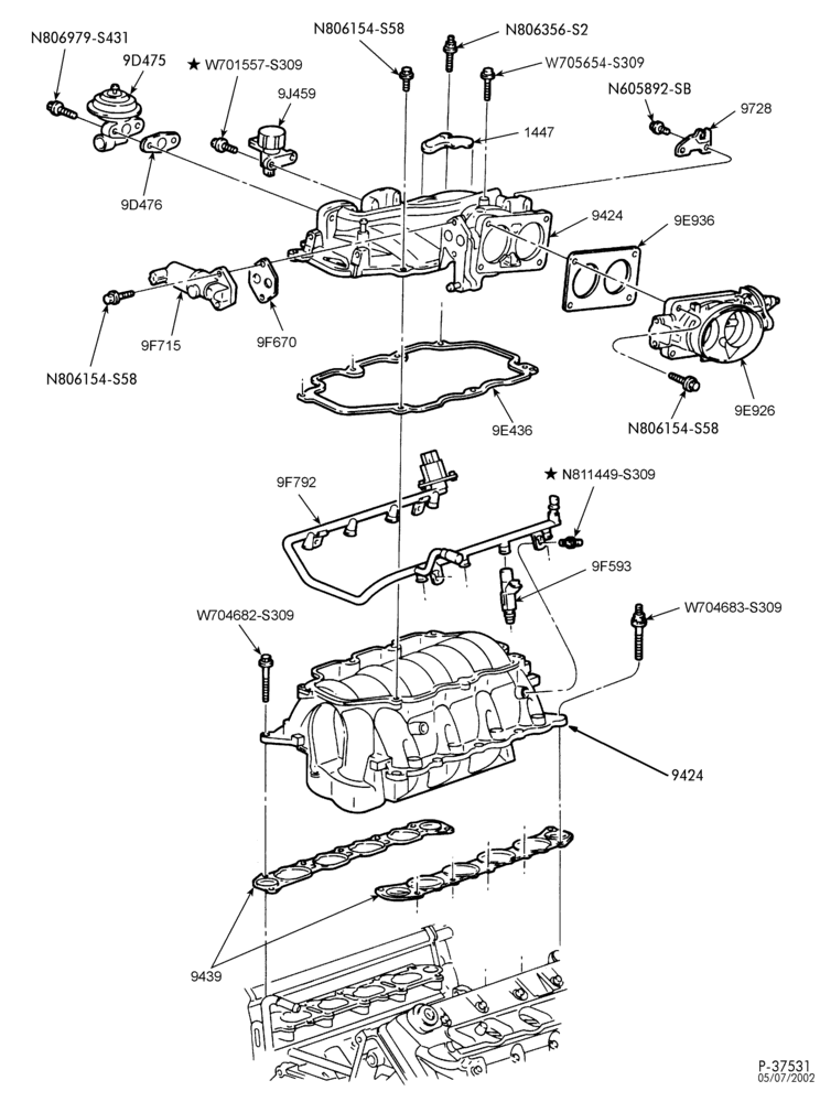 Схема 8 CYL. 4.6L-Fuel injection manifold, injectors, valves & related parts - DOHC - Cobra