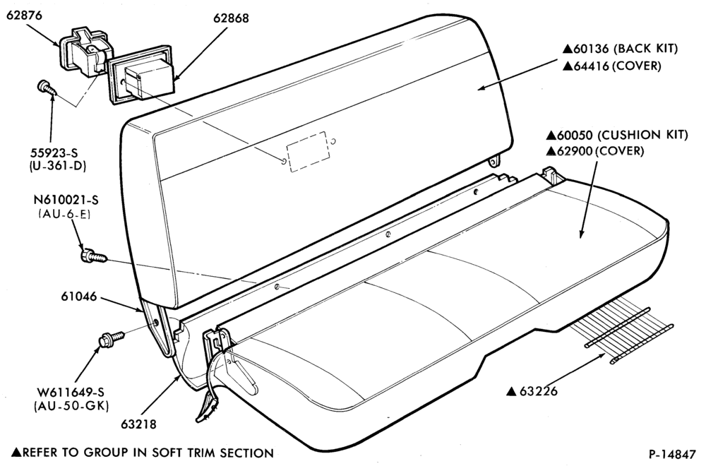Схема SEATS AND SEAT BELTS-Front seat parts  - full width - upper half - body type 54 and 74
