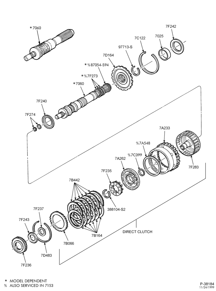 Схема 4R70W TYPE-INTERNAL PARTS - Direct clutch & output shaft assembly-B,BN