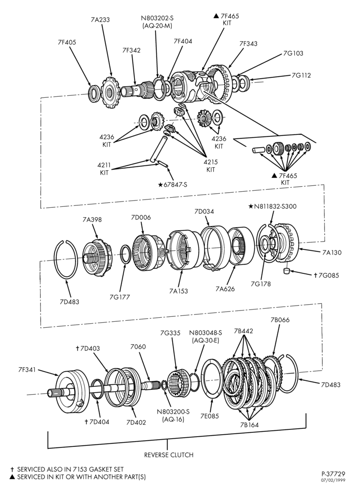 Схема AX4S TYPE - INTERNAL PARTS-Clutches, gears, shafts, extension & related parts - Page B