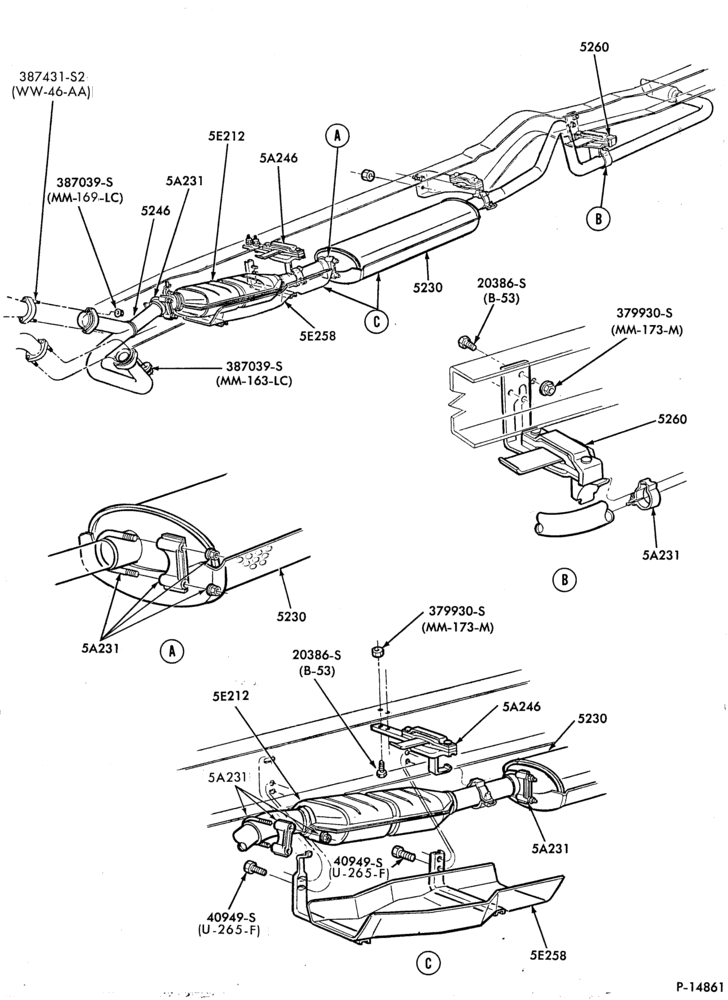Схема EXHAUST SYSTEM-(1981/87)            - w/o converter - w/converter - exc. E.F.I.-E350