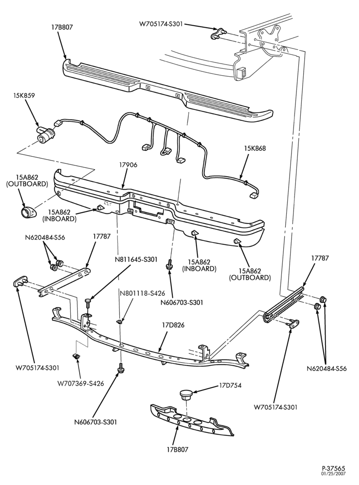Схема BUMPERS-Rear bumper parts - with reverse parking aid-L1