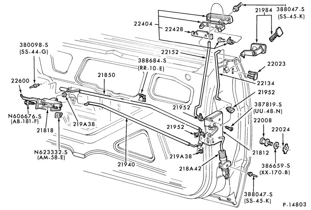 Схема BODY SIDES AND QUARTER-Handles and latch parts - front door  - electric- body type 66