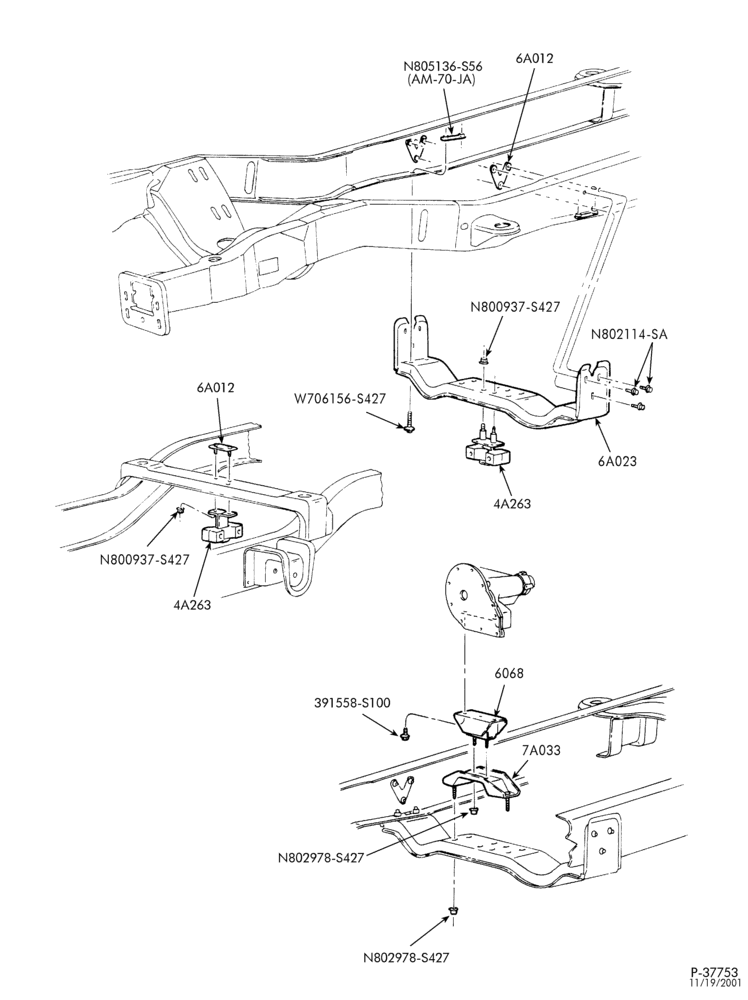 Схема 8 CYL. 7.3L - DIESEL - DIRECT INJECTION - TURBO-Transmission mount crossmember, insulator & damper - 4x2-L1