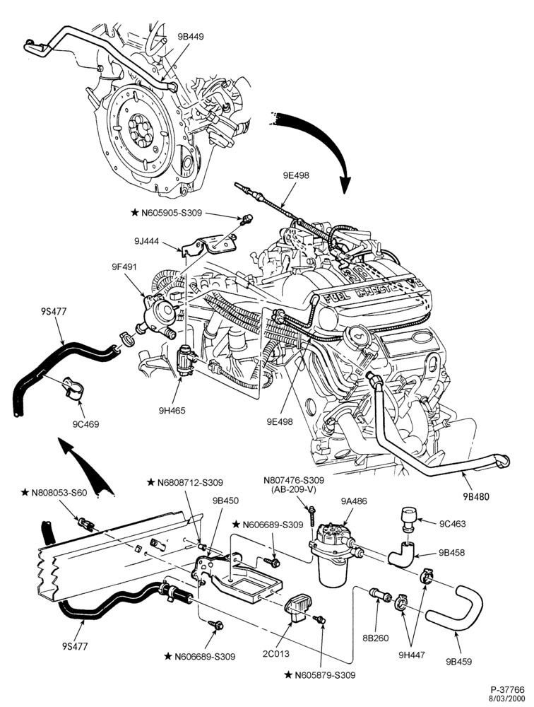 Схема 6 CYL. 3.8L-Exhaust gas recirculation (EGR) typical - Califonia - A/T
