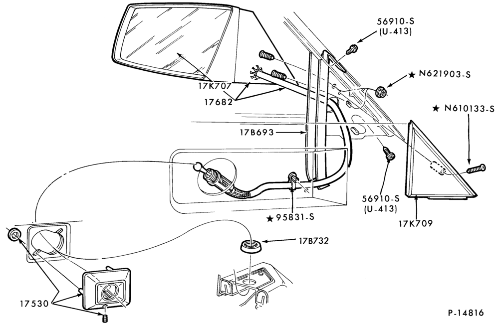 Схема SPEEDOMETER, BUMPERS, MIRRORS AND WIPERS-Mirror - remote control - L.H. - window mounted