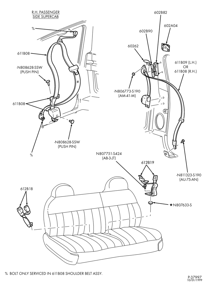 Схема SEATS AND SEAT BELTS-Seat belts - front seat - full bench-F150