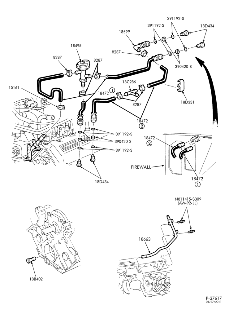 Схема HEATERS-Heater hose installation - with auxiliary a/c & heat - 10 cyl. 6.8L-L1