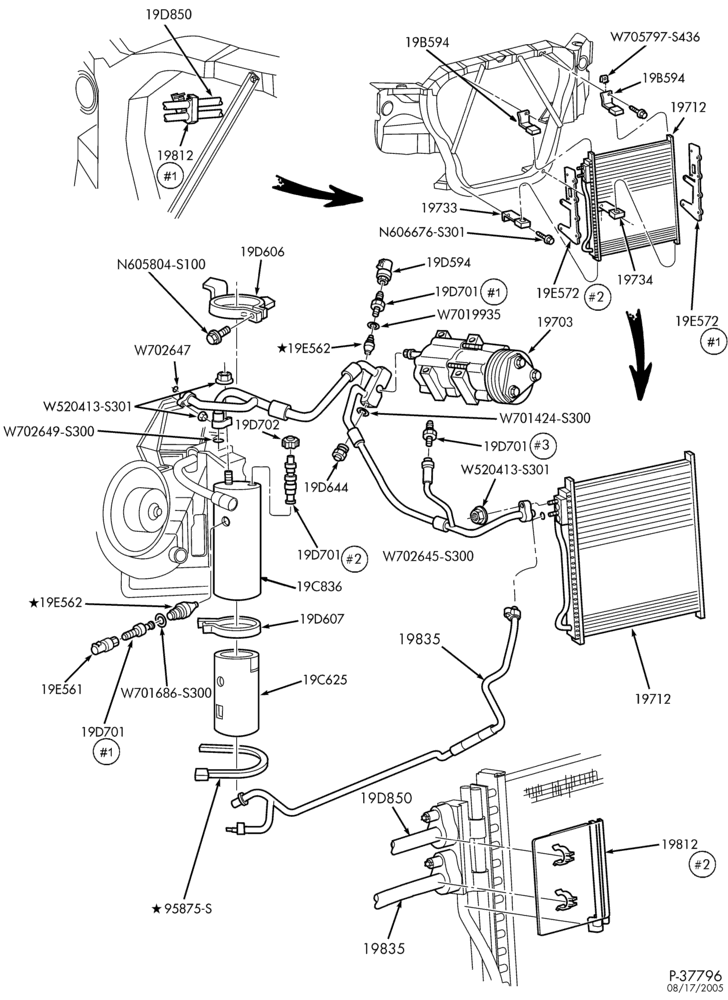 Схема AIR CONDITIONING-Condenser & hoses - with auxiliary a/c - 8 cyl. 7.3L powerstroke-L1