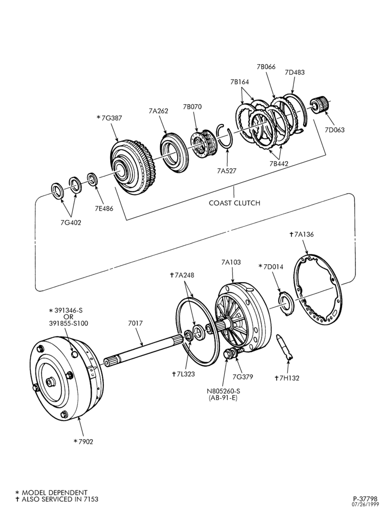 Схема 4R100 TYPE-INTERNAL PARTS - Clutches, gears, shafts & plates - Page A-E150/450
