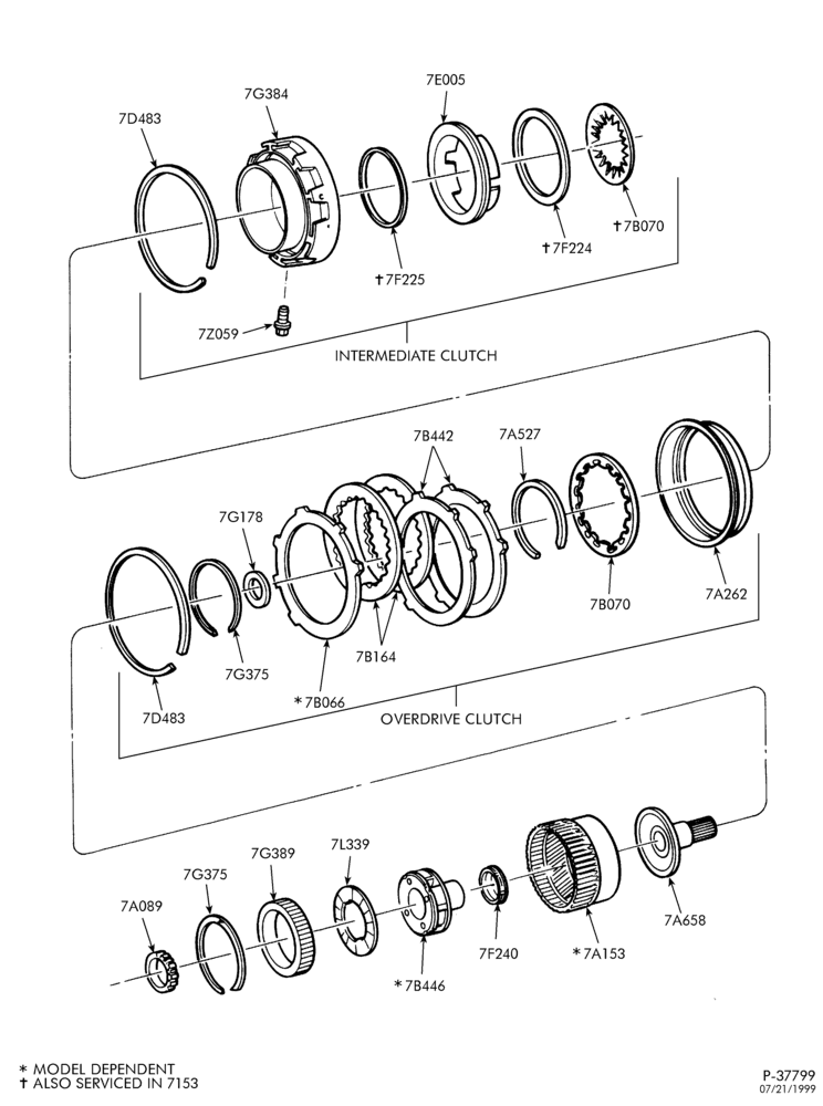 Схема 4R100 TYPE-INTERNAL PARTS - Clutches, gears, shafts & plates - Page B-E150/550