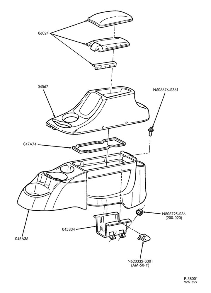 Схема BODY FRONT-Console & related parts - floor - column shift
