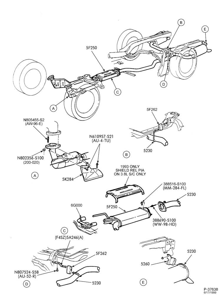 Схема FRAME-(S) 6 CYL. 3.8L. DUAL EXHAUST W/SUPER COUPE A/T W/O RESONATOR