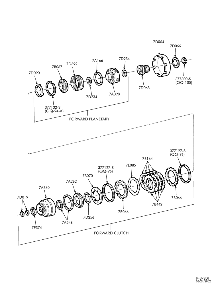 Схема 4R100 TYPE-INTERNAL PARTS - Clutches, gears, shafts & plates - Page D-E150/550