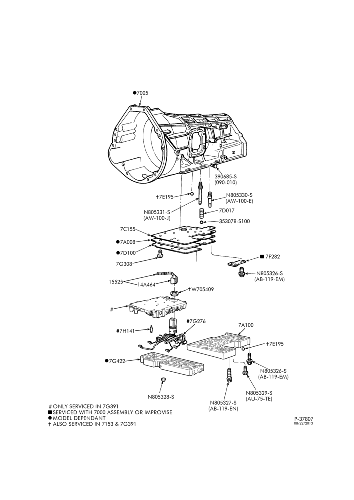 Схема AUTOMATIC TRANSMISSION-INTERNAL PARTS - Main control valve, accumulator body, solenoid body & related parts-E150/550